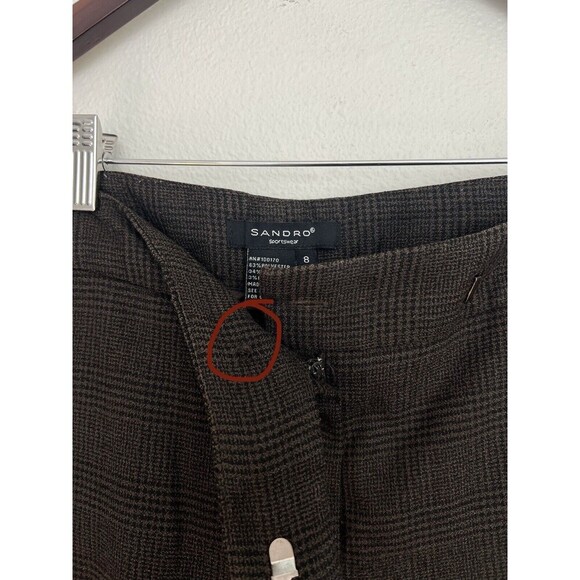 Sandro Sportswear Women Brown Plaid Cropped Trousers Dark Academia Preppy Size 8 - Picture 5 of 6